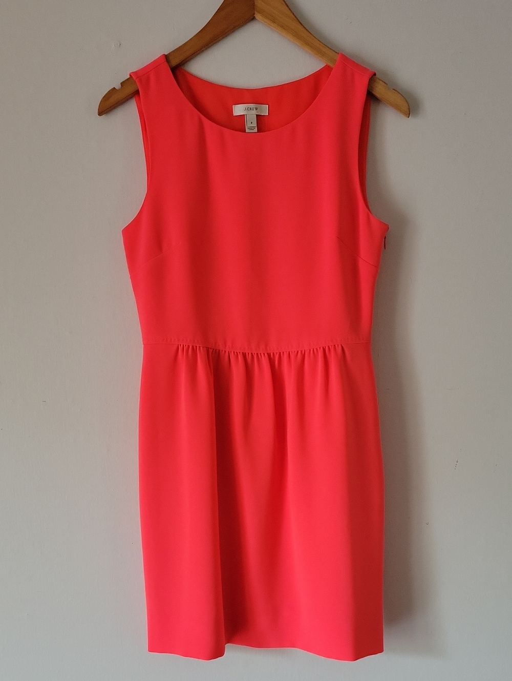 NWOT J. Crew Neon Coral Sleeveless Gathered-Waist Mini Dress Size 2
